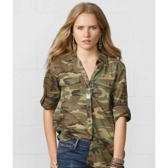 Ralph Lauren - Denim & Supply Camo Button Down Blouse - XL (Vintage) - Picture 2 of 11
